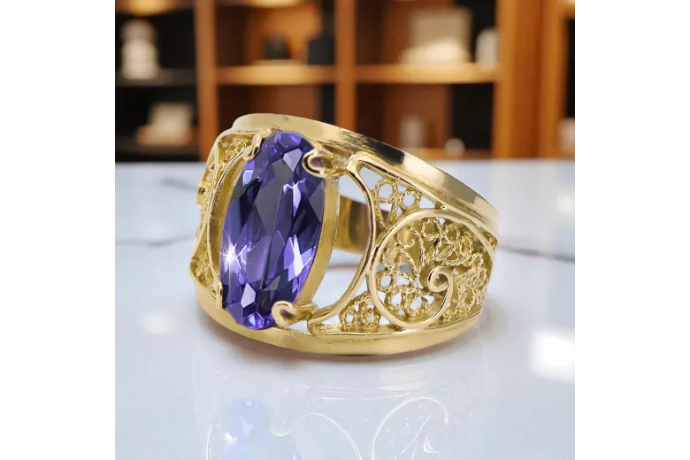 Александрит 14K жълто злато Пръстен Винтидж vrc057y